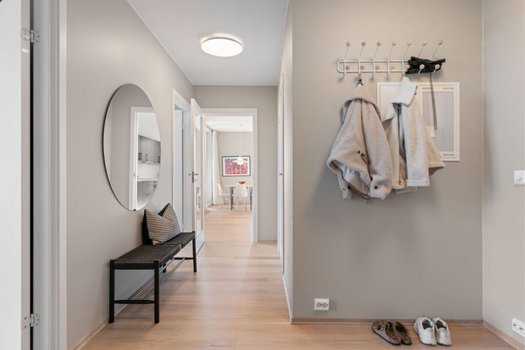 Organized entryway ready for wet shoes and outdoor dirt